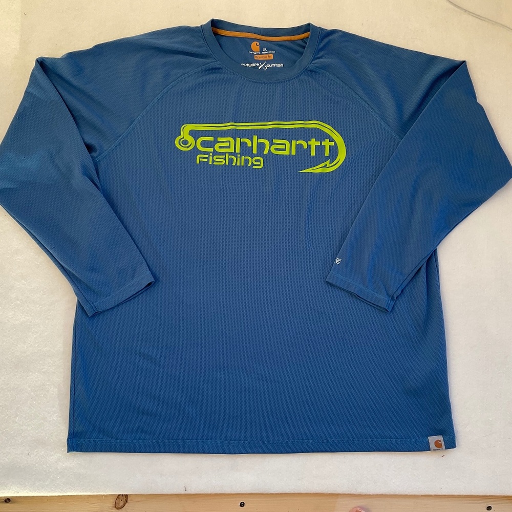 SALE ‼️CARHARTT MENS LONG SLEEVE FISHING JERSEY ICE BLUE FISHING GRAPHIC X-LARGE